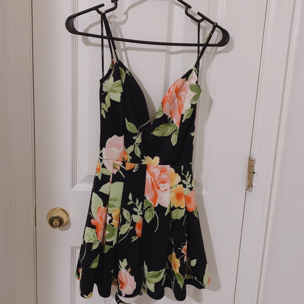 Black Floral Print Romper